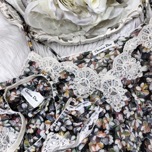 SOLD🌹Vtg Christian Dior Floral Chiffon Sleep Set - Picture 3 of 5